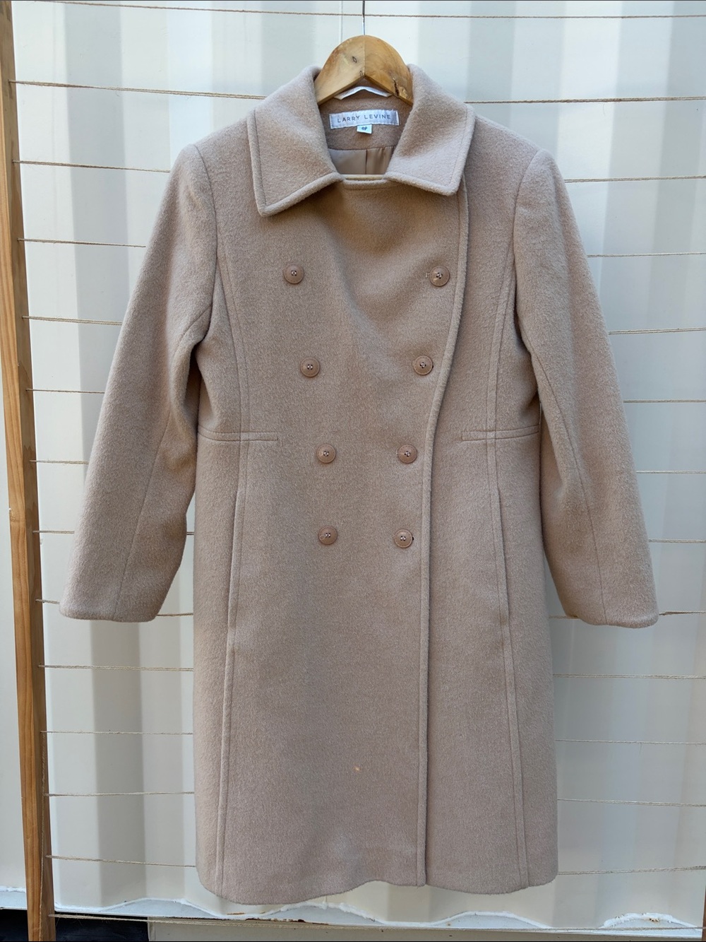 Larry Levine Beige Double-Breasted Wool Pea Coat size 8P